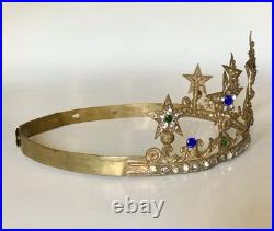 Rare Early 1800s Antique French Rhinestone Jeweled Star Crown Tiara