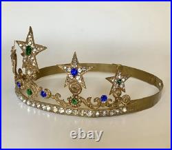 Rare Early 1800s Antique French Rhinestone Jeweled Star Crown Tiara