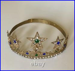 Rare Early 1800s Antique French Rhinestone Jeweled Star Crown Tiara