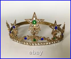 Rare Early 1800s Antique French Rhinestone Jeweled Star Crown Tiara