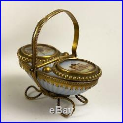 Rare Early 1800s French Opaline and Eglomise Grand Tour Souvenir, Small Basket