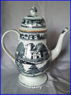 Rare Early 18th C. Leeds Transfer Coffee Pot
