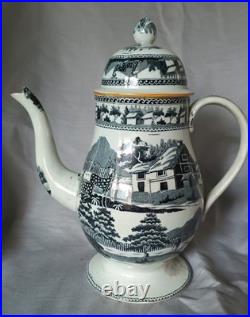 Rare Early 18th C. Leeds Transfer Coffee Pot