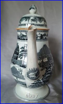 Rare Early 18th C. Leeds Transfer Coffee Pot