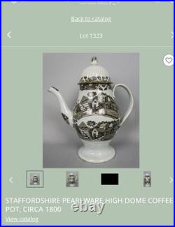 Rare Early 18th C. Leeds Transfer Coffee Pot