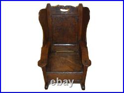 Rare Early 18th Century Carved Oak Childs Lambing Chair