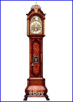 Rare Early 18th Century Dutch Marquetry Alarm Moon Phase 2 Bells Longcase Clock