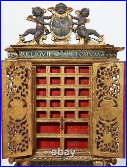 Rare Early 18th Century Italian Baroque Giltwood & Polychrome Reliquary Cabinet