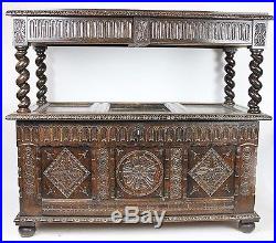 Rare Early 18th Century Period Oak Coffer Later Converted To A Buffet Sideboard