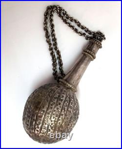 Rare Early 18th c. Or 17th c. Silver Bottle Shaped Pomander with Chain