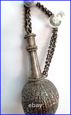 Rare Early 18th c. Or 17th c. Silver Bottle Shaped Pomander with Chain