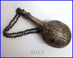 Rare Early 18th c. Or 17th c. Silver Bottle Shaped Pomander with Chain