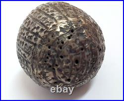 Rare Early 18th c. Or 17th c. Silver Bottle Shaped Pomander with Chain
