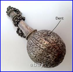 Rare Early 18th c. Or 17th c. Silver Bottle Shaped Pomander with Chain