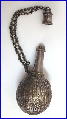 Rare Early 18th c. Or 17th c. Silver Bottle Shaped Pomander with Chain