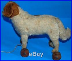 Rare Early 1900 marvelous Steiff pult toy St bernard dog on wheels 11
