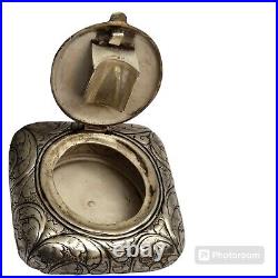 Rare Early 1900s Engraved 900 Silver Pocket Ashtray Box