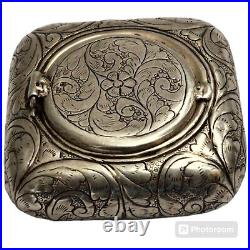 Rare Early 1900s Engraved 900 Silver Pocket Ashtray Box