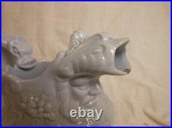 Rare Early 19 C Eng. Ceramic Pitcher, Gargoyle Faces & Serpent Handle Pearlware