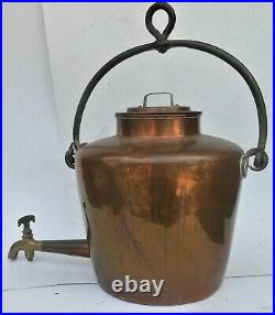 Rare Early 19th Century Dovetailed Copper & Forged Iron Fireplace Water Kettle