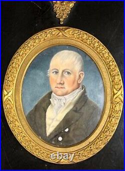 Rare Early 19th Century French Miniature Portrait Painting in Ebonized frame