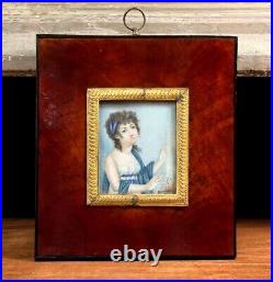 Rare Early 19th Century French Neoclassical Miniature Painting in Mahogany frame