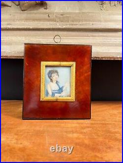 Rare Early 19th Century French Neoclassical Miniature Painting in Mahogany frame