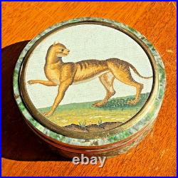 Rare Early 19th Century Italian Hardstone Snuff Box Gold & Micromosaic Feline
