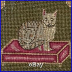 Rare Early 19th Century Woolwork Sampler of a Seated Cat Dated 1831
