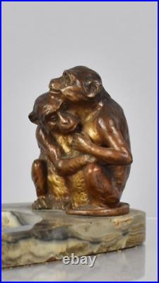 Rare Early 20thC Austrian Cold Painted Bronze Monkeys Desk Tidy / Vide Poche Rare Early 20thC Austrian Cold Painted Bronze Monkeys Desk Tidy / Vide Poche