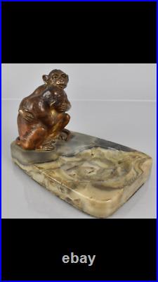Rare Early 20thC Austrian Cold Painted Bronze Monkeys Desk Tidy / Vide Poche Rare Early 20thC Austrian Cold Painted Bronze Monkeys Desk Tidy / Vide Poche