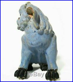 Rare Early 20th C Antique Shiwan Chinese Stoneware Ceramic Blue Glazed Foo Dog