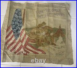 Rare Early 20th C Antique Wwi Orig Hand-painted & Embroidered Linen