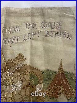 Rare Early 20th C Antique Wwi Orig Hand-painted & Embroidered Linen