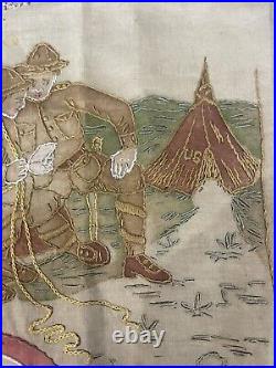 Rare Early 20th C Antique Wwi Orig Hand-painted & Embroidered Linen