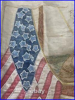 Rare Early 20th C Antique Wwi Orig Hand-painted & Embroidered Linen