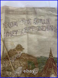 Rare Early 20th C Antique Wwi Orig Hand-painted & Embroidered Linen