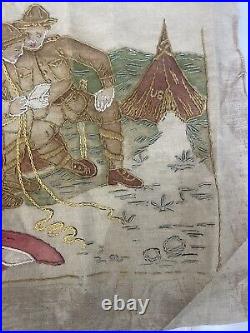 Rare Early 20th C Antique Wwi Orig Hand-painted & Embroidered Linen