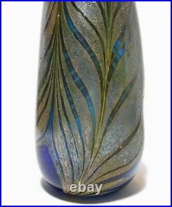 Rare Early 20th C Vint Art Nouveau Hand Blown Peacock Des Translucent Glass Vase
