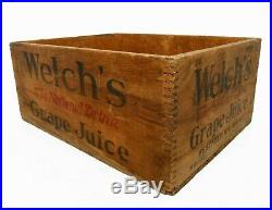 Rare Early 20th C Vint Welch's Grape Juice Red & Black Stamped Ink Wood Crate
