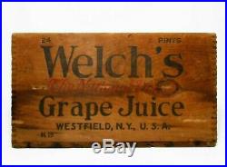 Rare Early 20th C Vint Welch's Grape Juice Red & Black Stamped Ink Wood Crate