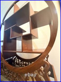 Rare Early 20th Century Chinese Hongmu Display Stand Hand Carved Circular Shelf