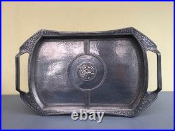 Rare Early 20th Century Hutton Of Sheffield Pewter Hammered Arts & Crafts Tray