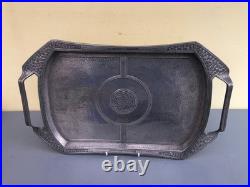 Rare Early 20th Century Hutton Of Sheffield Pewter Hammered Arts & Crafts Tray