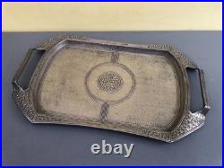 Rare Early 20th Century Hutton Of Sheffield Pewter Hammered Arts & Crafts Tray