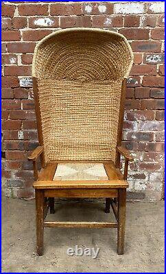 Rare Early 20th Century Scottish Orkney Chair With Handwoven Straw Hooded Back