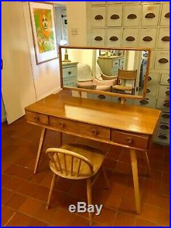 Rare Early/ 50s Ercol Blonde Dressing Table with Mirror & 60s Dressing Chair MCM