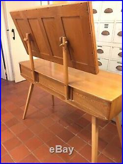 Rare Early/ 50s Ercol Blonde Dressing Table with Mirror & 60s Dressing Chair MCM