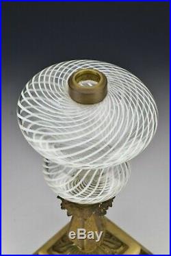 Rare Early American Oil Lamp with Latticino Spiral Font 19th Century