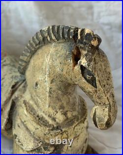 Rare Early Americana Antique 1800' Carved Painted Wooden Horse To Be Restored